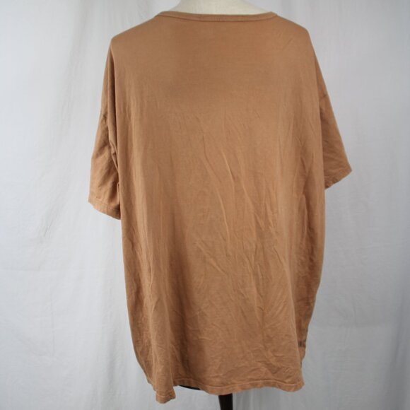 Aerie Women's Distressed Hem Oversized V-neck Shirt, Size XL Tan Cotton Comfort - Picture 5 of 7
